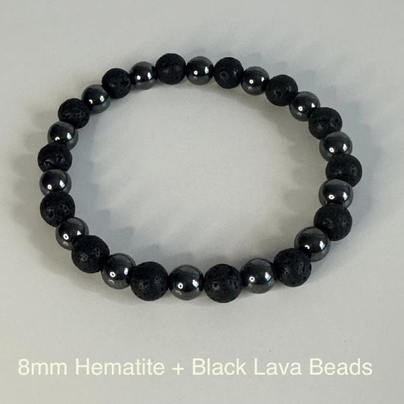 Men and Women's Hematite and Black Lava Crystal Bead Bracelet - Picture 1 of 3